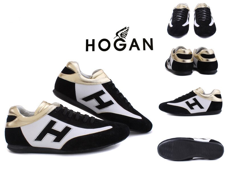 Uomo Hogan Outlet Scarpe Casual Bianco Nero Oro